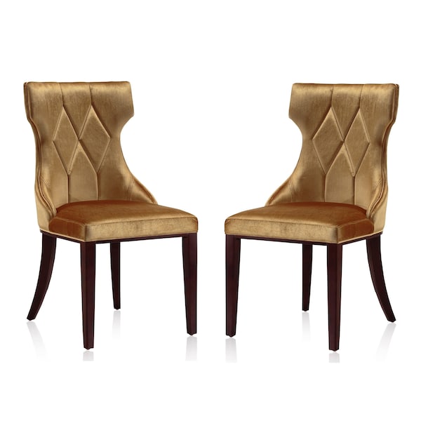 Manhattan Comfort Reine Velvet Dining Chair (Set of Two) in Antique Gold and Walnut DC007-AG - main